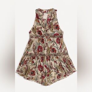 NWT Free People Haze Sleeveless Red and Cream Floral Tunic Dress, Sz Small
